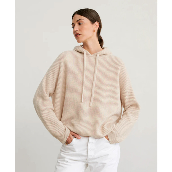 NWT Jenni Kayne S Oversized 100% Cashmere $465 Fisherman Hoodie Sweater Oatmeal - Picture 1 of 11